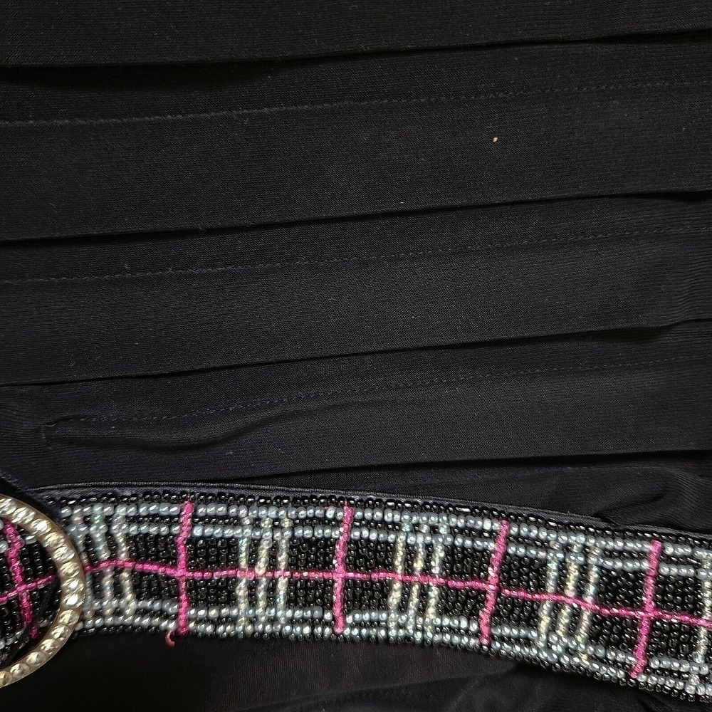 Adrianna Papell Black Belted Beaded Dress 12P Square Neck Eveningwear - Picture 13 of 15